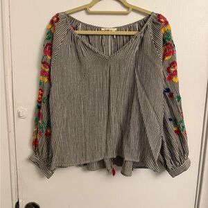 Everlane Gray Puff Sleeve Blouse with Tie Front